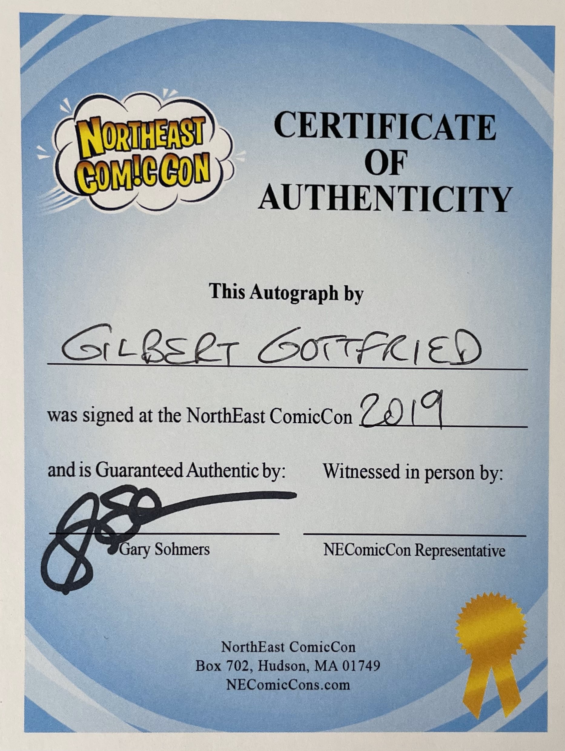 Signed In-Person Gilbert Gottfried Photo - Image 2